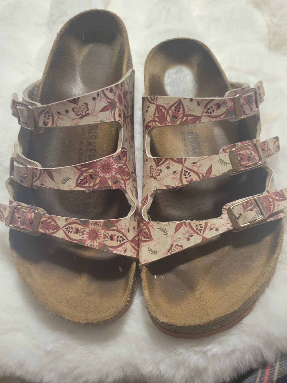 Birkenstock Women’s Triple-Strap Sandals in Beige and Pink Floral